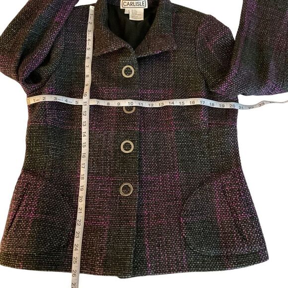 Carlisle Jacket Tweed Wool Blend Button Snap Front Black Pink Grey Weave Size 14 - Picture 6 of 12